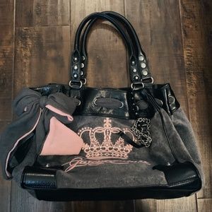 Juicy Couture Grey & Pink Velour Handbag